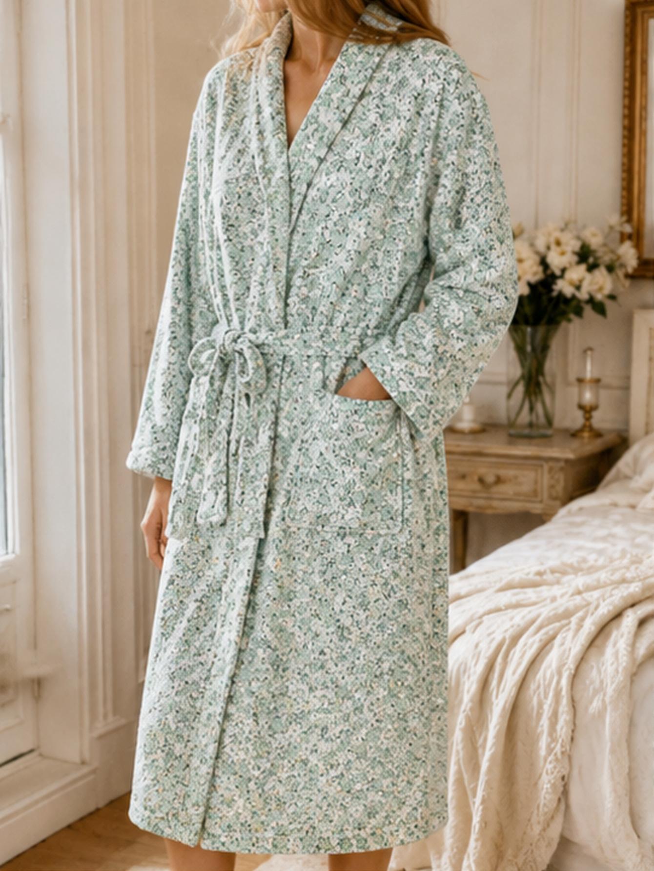 Bathrobe - Roupão de lã coral com estampa