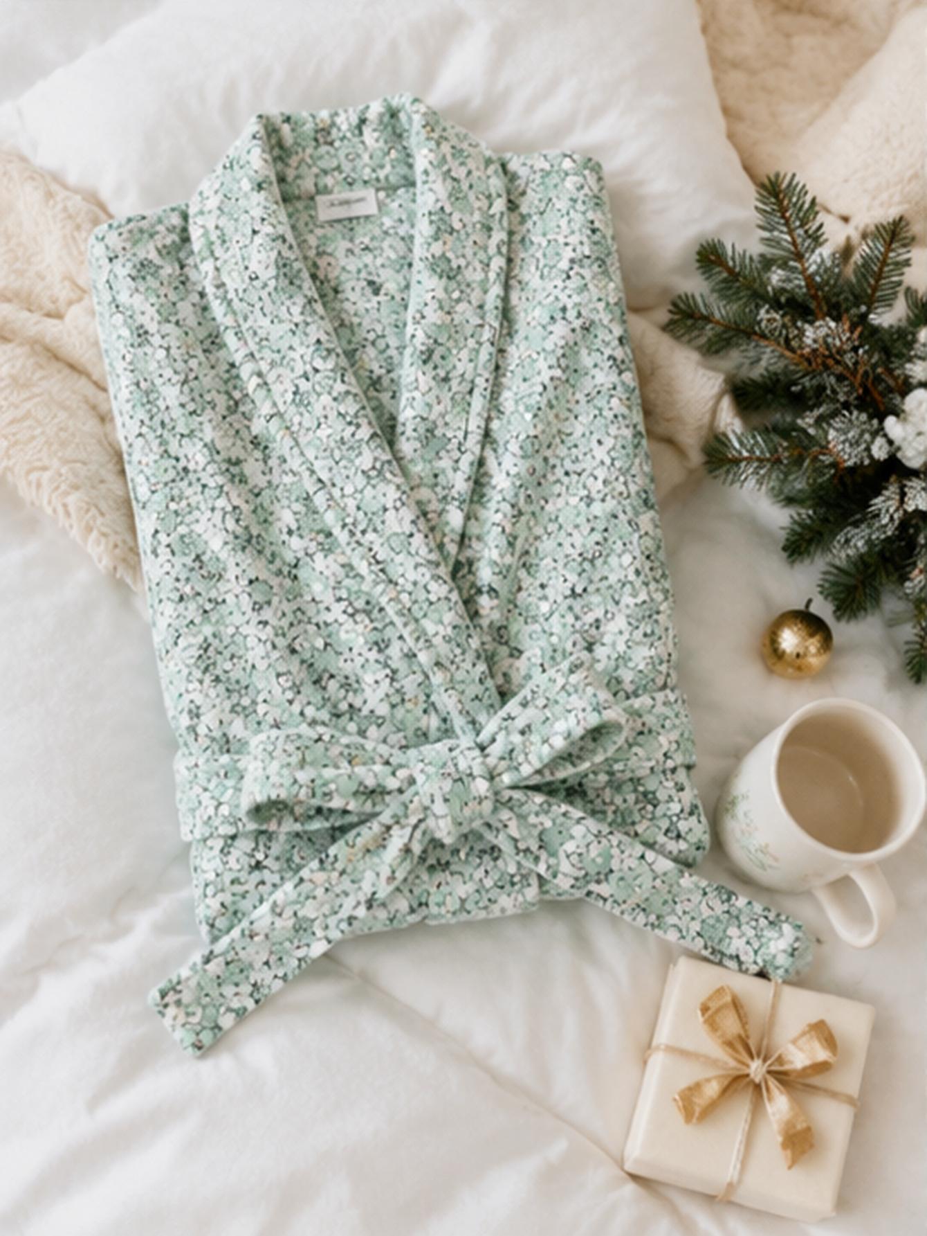Roupão de lã coral com estampa - Bathrobe avaliação e preço